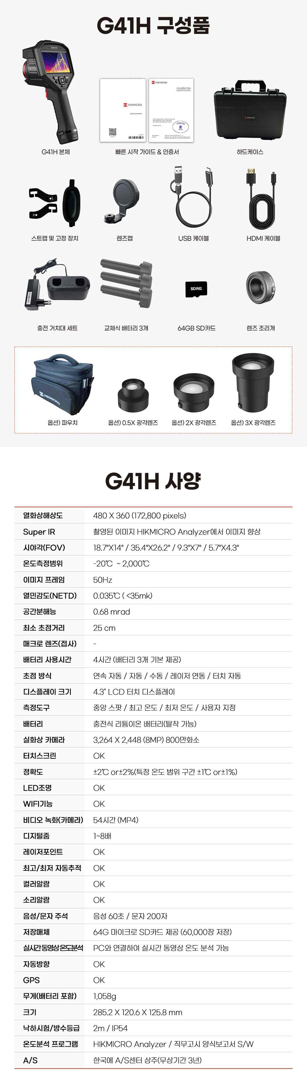 G41H 구성품 및 상세 사양표