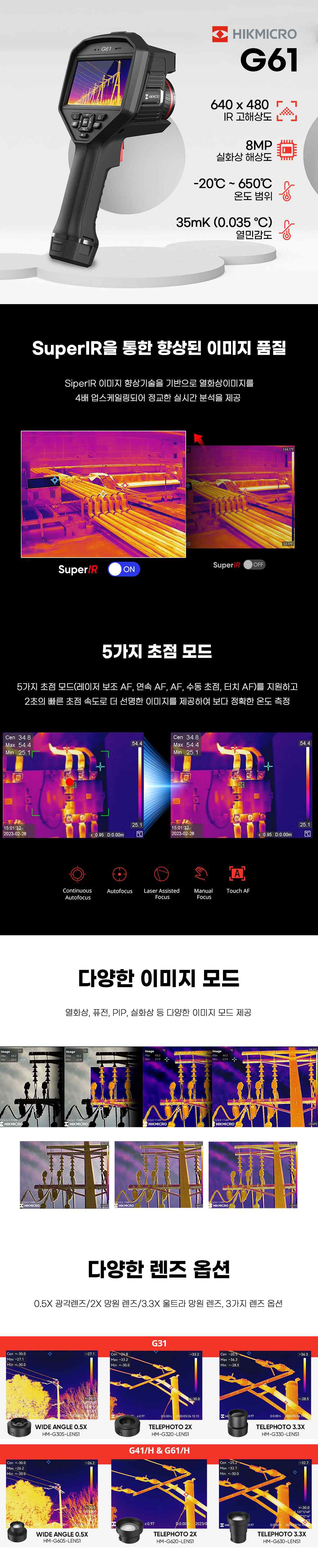 G61 SuperIR, 5가지 초점모드, 이미지 모드, 렌즈 옵션 소개