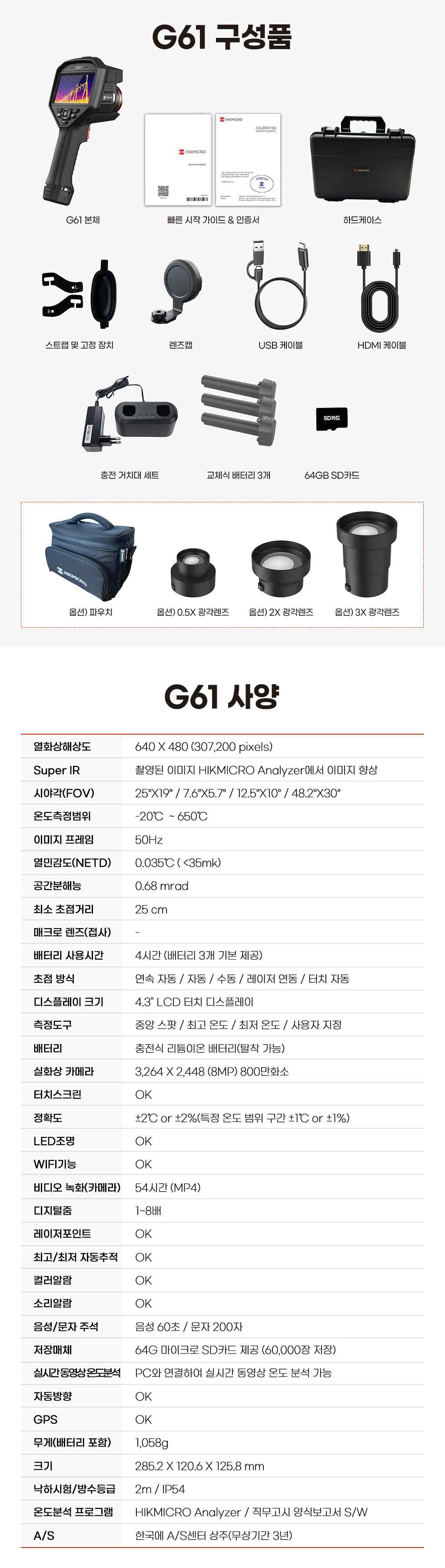 G61 구성품 및 상세 사양표