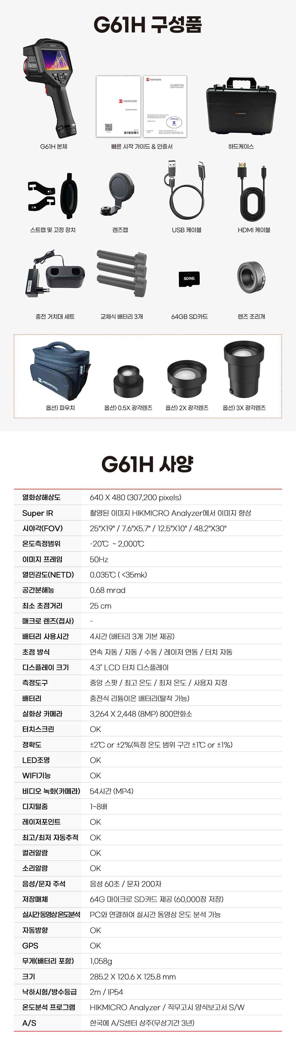 G61H 구성품 및 상세 사양표